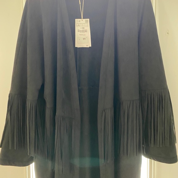 ❌SOLD❌ Zara black suede fringe overcoat - Picture 10 of 13